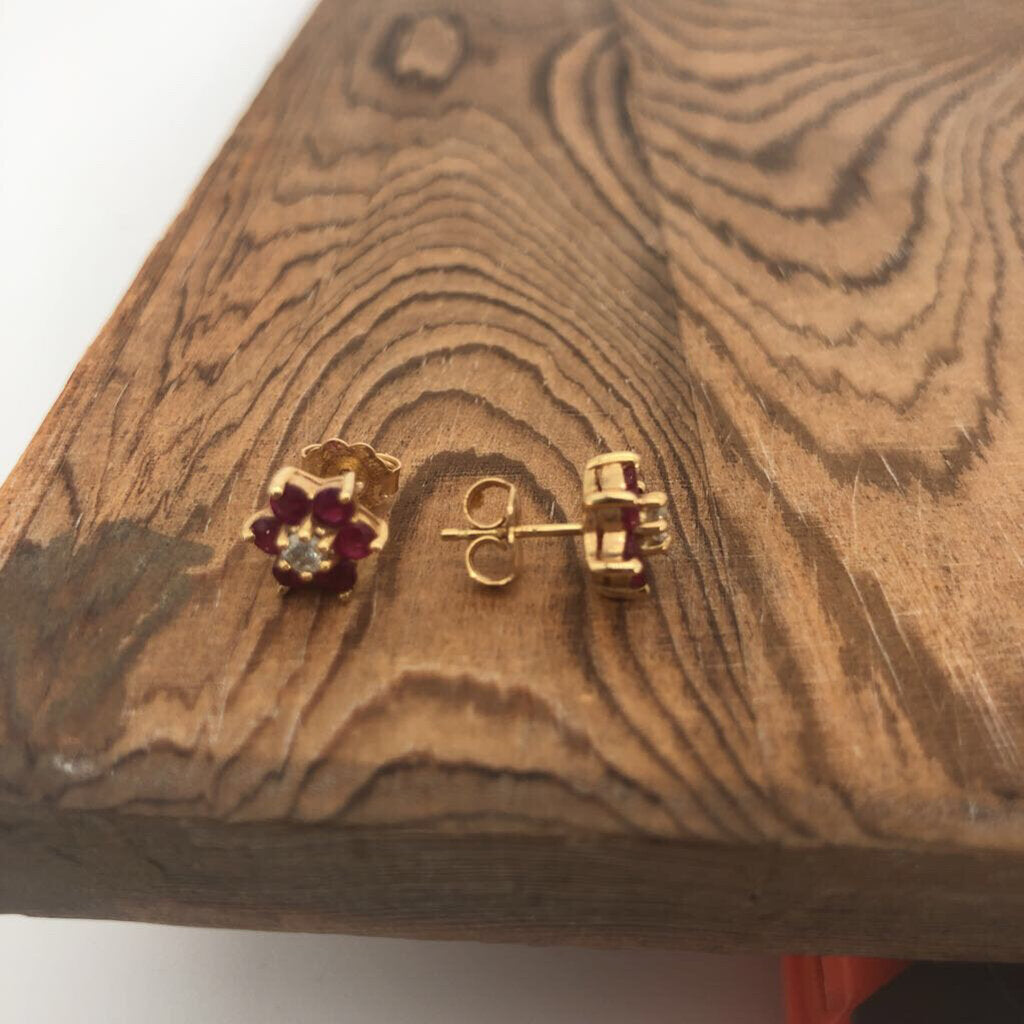 Amanda's Exchange Consignment, 14K YG Ruby & Diamond Earrings