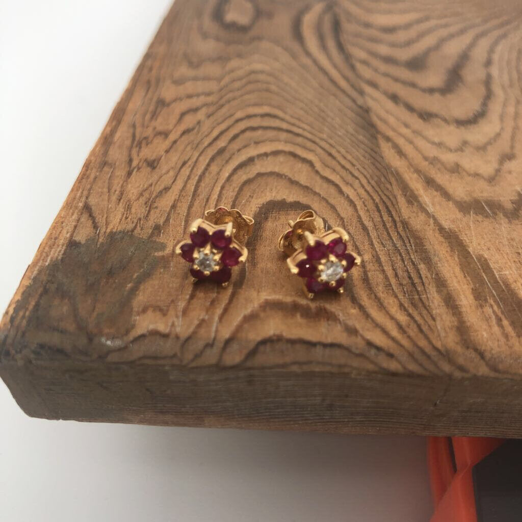 Amanda's Exchange Consignment, 14K YG Ruby & Diamond Earrings