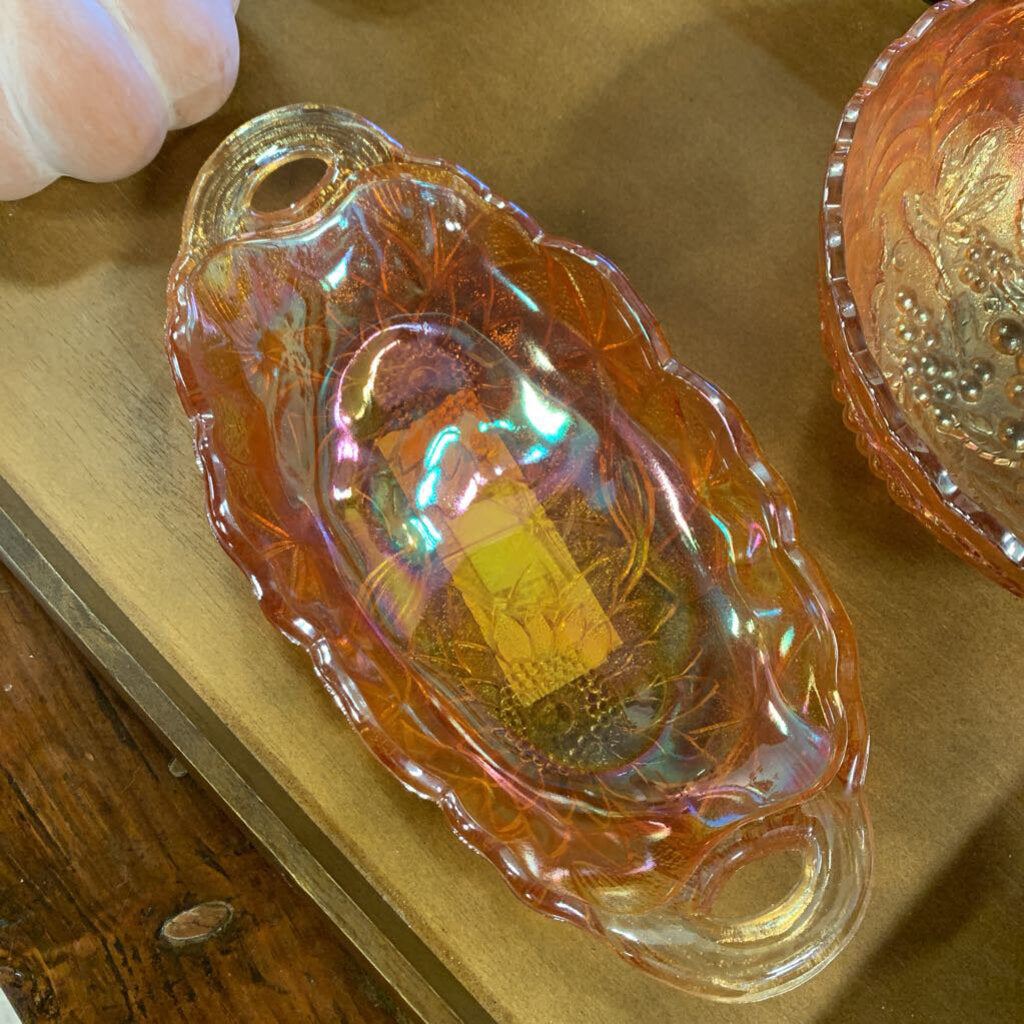 Amanda's Exchange Consignment, Carnival Glass Oval Candy Dish